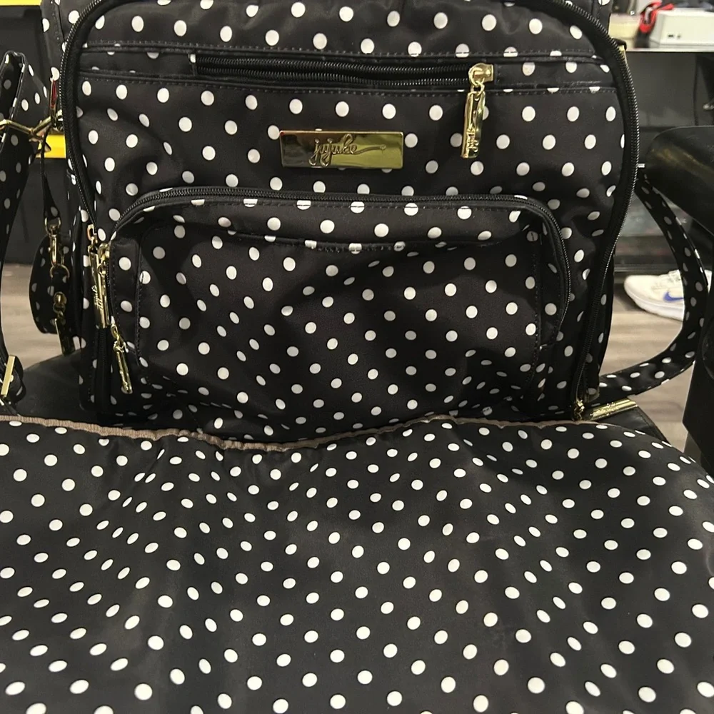 Jujube Black and White Polka Dot Baby Bag with changing pad